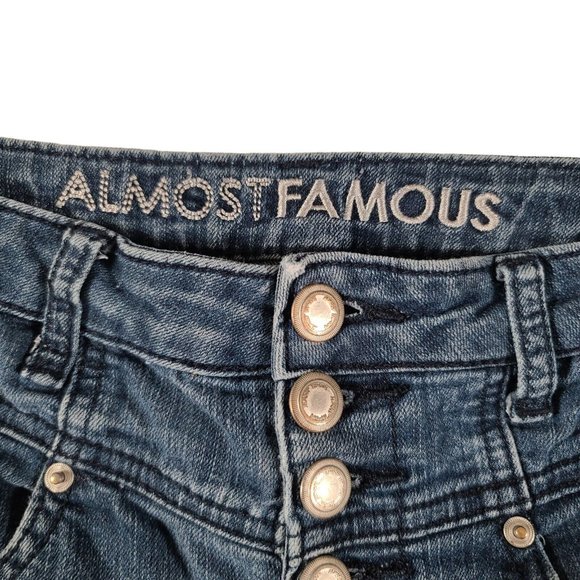 Almost Famous Jeans Women Size 3 Blue Cotton Denim Button Fly 25x30 Distressed - Picture 3 of 12